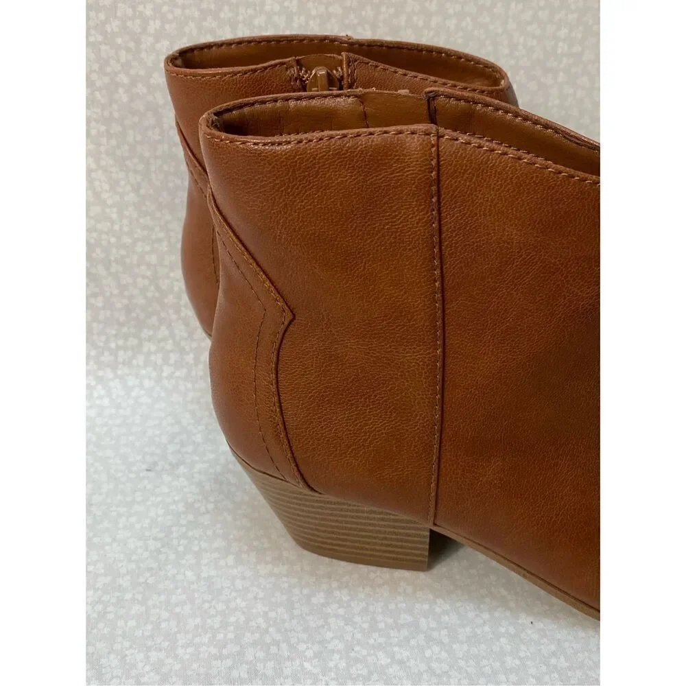 Indigo Rd. Women's Size 6.5 Tonda Brown Leather Zip Block Heel Ankle Boots